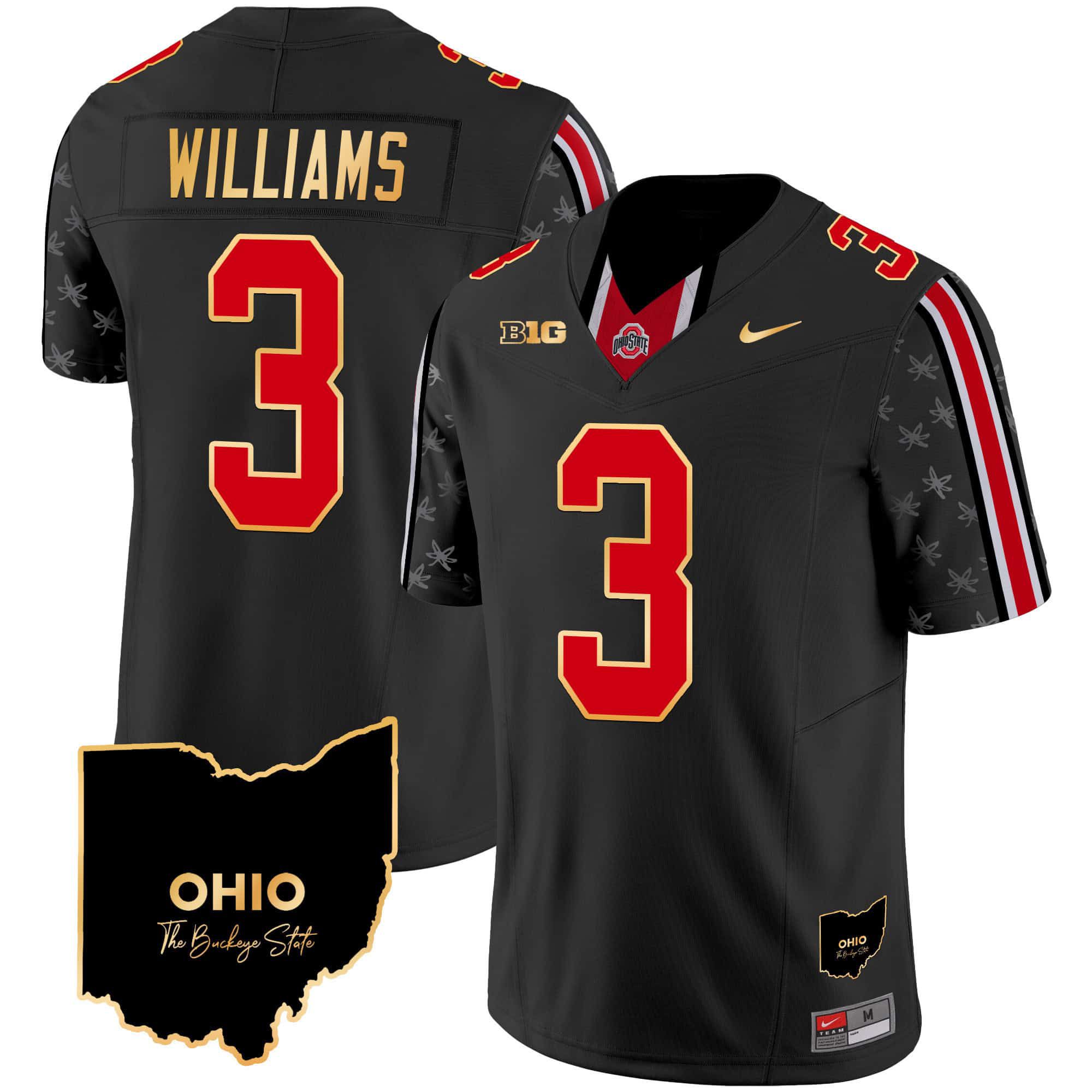 Men Ohio State Buckeyes #3 Williams Black 2024 Nike Home Patch Gold Trim Vapor Limited NCAA Jersey